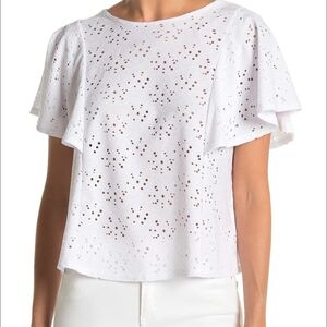 Nanette Lepore White Eyelet Blouse | Size 8 | Flutter Sleeve | Feminine & Chic